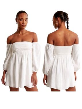Abercrombie & Fitch Emerson white linen blend off the shoulder mini dress